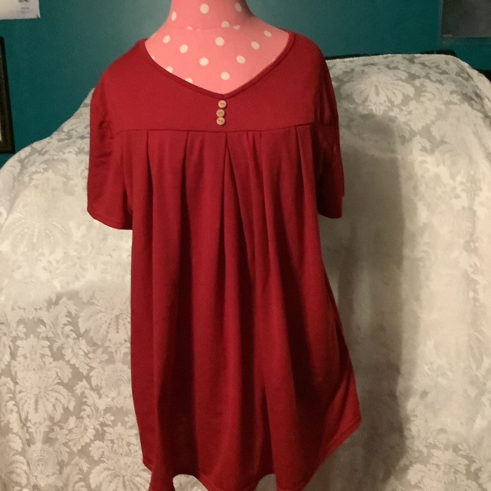 Women’s Red Causl V-Neck Short Sleeve Tunic XL